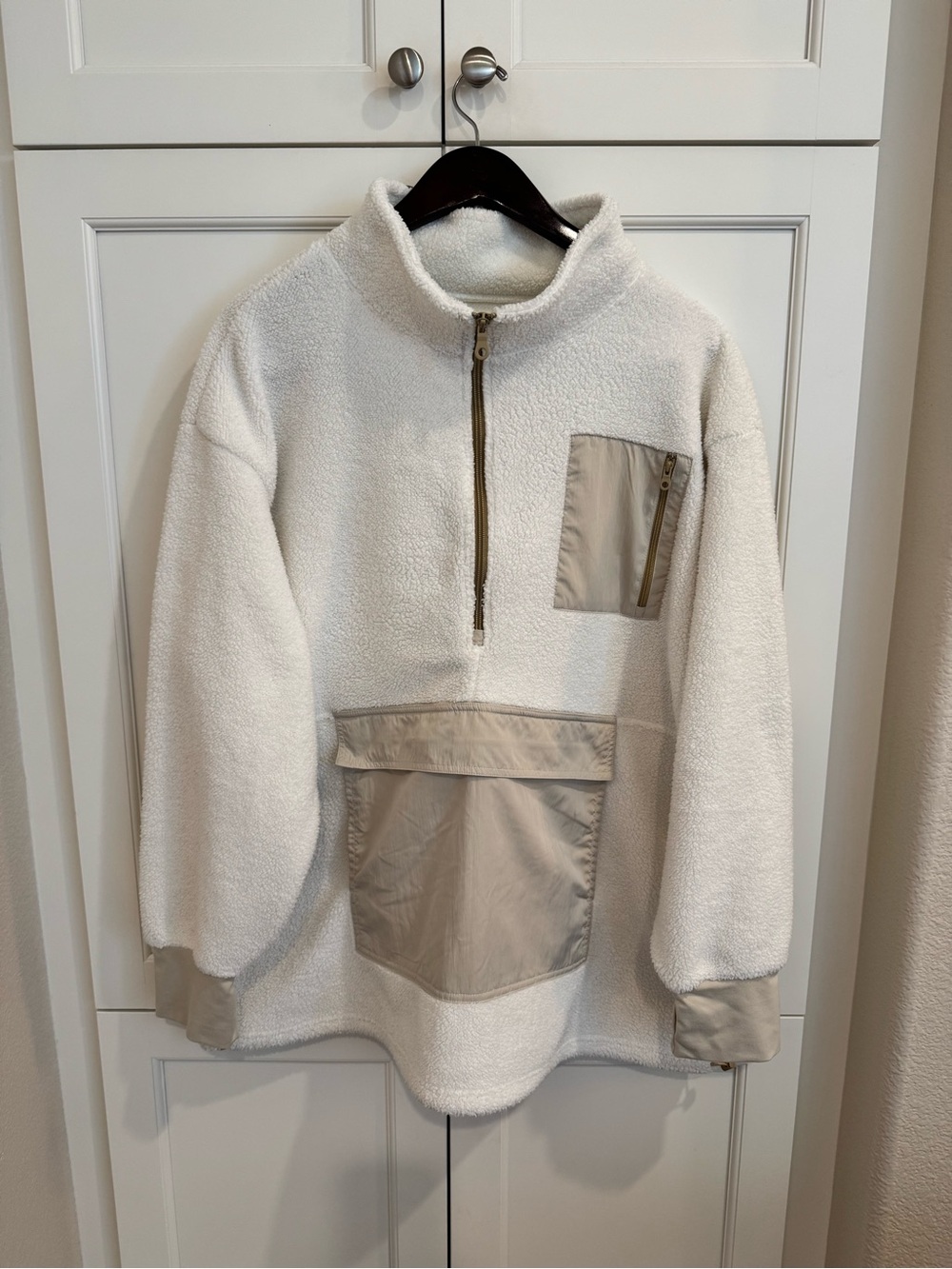 OFFLINE by Aerie Fluffy Sherpa Quarter Zip White & Beige XL Like New